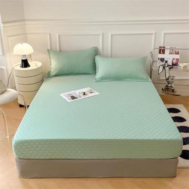 Imagem de HSTANGKY Jogo de lençol com elástico, protetor de colchão ultra macio, fácil de cuidar, lençol de cama clássico, com bolso profundo, quente, para quarto de solteiro/casal/king/queen-verde||150 x 200