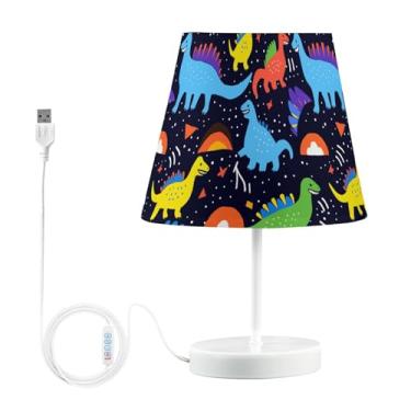 Imagem de Joisal Lâmpada colorida de dinossauro de desenho animado para mesa de cabeceira, abajur de mesa para sala de estar, luz de cama, decoração de quarto aconchegante