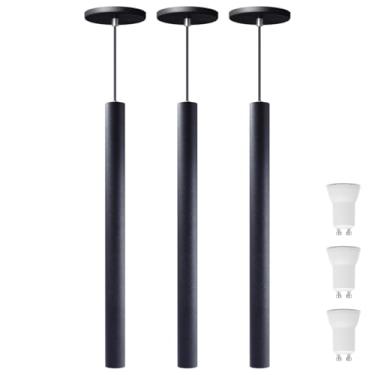 Imagem de Kit 3 Pendente Luminária Tubo Preto 50 Cm + Lâmpada LED Mini Dicroica MR11 4W - 2700K - Branco Quente