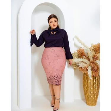 Imagem de Saia Midi Lapis Feminina Estampada Evangelica Trabalho Culto Jovem Bar