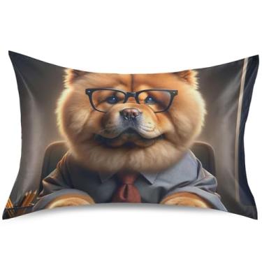 Imagem de Chow Chow Dog Cute Puppy Fronhas de cetim padrão King Queen Capa de almofada fofa refrescante confortável para cama macia, tamanho padrão, 66 cm x 50 cm