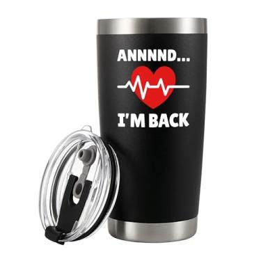 Imagem de Annnnd... I'm Back Recovery Gifts Heart Survivor Heart Attack Survivor Coronary Artery Patient From Doctor Nurse Copo de aço inoxidável isolado a vácuo com tampa removível e canudo 590 ml, preto