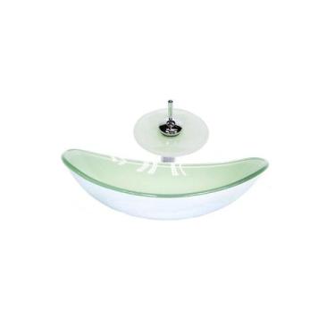 Imagem de Cuba de vidro oval 55cm  branca + valvula + torneira cascata - Cubas e