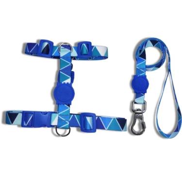 Imagem de Coleira Peitoral Tipo H para Cães - Anti-Puxão com Guia de 1,10m | Varias Estampas (Triângulos Azuis,M)