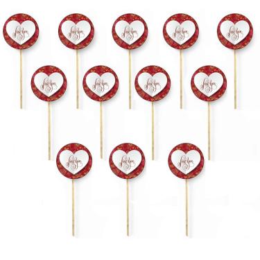 Imagem de Kit 12 Picks Decorativos Arranjo de Flores Madeira Amo Você