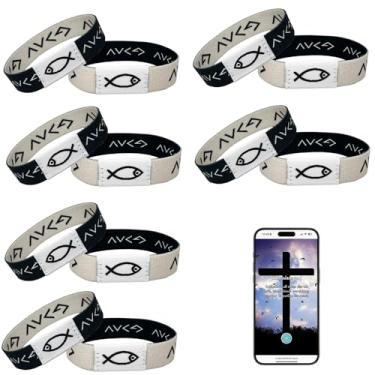 Imagem de 6 pulseiras diárias com versículo da Bíblia, pulseira Jesus Cristã com NFC Scan, pulseira vestível com versículos bíblicos, pulseira elástica cristã para mulheres, homens e adolescentes, One Size,