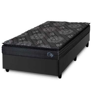 Imagem de Cama Box Solteiro Colchão Com Molas Ensacadas City Pillow Top 88x188x61cm Hellen Preto