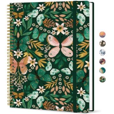 Imagem de Taja Caderno grande forrado em espiral para mulheres, cadernos de 21,6 cm x 28 cm para trabalho, pautado em coluna, cadernos A4 estéticos fofos para escrever, capa de plástico, borboleta