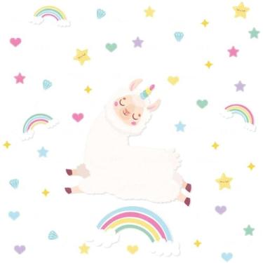 Imagem de Adesivo Decorativo Lhama Infantil Lavável Seguro Criativo Fácil Aplicação para Quarto de Criança Bebê Menina Menino Área Kids