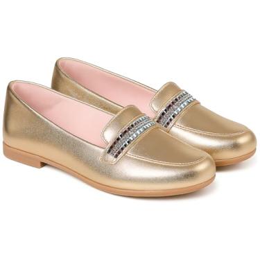 Imagem de Mocassim Infantil Prata com Cristais Solado Antiderrapante Confortável Sapato Social Festa (Dourada, BR, Criança de 9 a 12 anos, Numérico, 29)