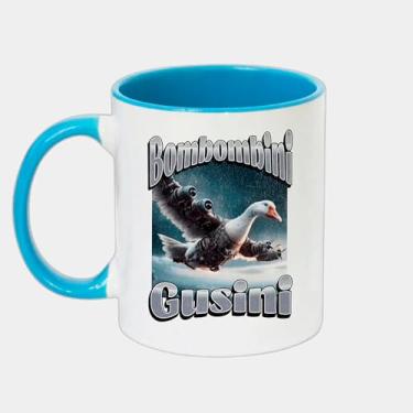 Imagem de Caneca Branca com Alça e Interna Azul de Porcelana 325ml - Bombombini Gusini Brainrot Meme 2