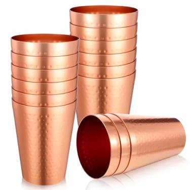 Imagem de 12 peças de copos de alumínio, conjunto de copos metálicos de cobre martelado de 400 ml, copos de metal para bebidas frias para café, coquetel, cerveja, suprimentos de acampamento, viagens ao ar livre