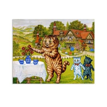 Imagem de Zeichn8u Pôster Louis Wain Cat Print two-jugs-of-milk arte de parede gato psicodélico Louis Wain arte em tela para quarto, sala de estar, cozinha e escritório 95 x 80 cm (37 x 31 polegadas) sem