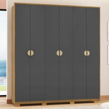 Imagem de Guarda Roupa Noronha 2m 6 Portas e 4 Gavetas cor Cinza e Nature - Vila
