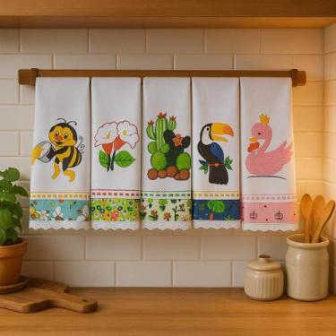 Imagem de Pano de prato bordado Kit 5 peças revenda Santa Margarida