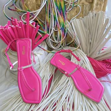 Imagem de Rasteirinha Sandália Rasteira Brilho Fivela - Rozes Shoes, Pink, 37