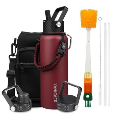 Imagem de YONICOER Garrafa de água isolada de 1,134 g, aço inoxidável a vácuo de parede tripla (pode ser lavada na lava-louças), à prova de vazamento e não BPA, jarro com alça de paracord e tampas de bico de