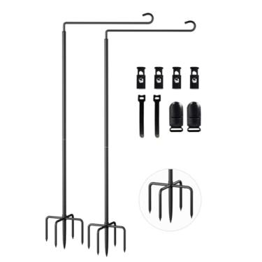 Imagem de waaliji Suporte de bandeira de jardim para exterior 30 x 45 cm, suporte de estaca de mastro de metal resistente para uso externo com base de 5 pontas para decoração de banners, 2 peças