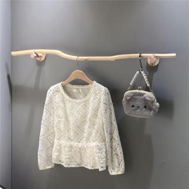 Imagem de Cabideiro De Parede Wood Brah Clothes Rail Para Varejo, Casa, Parede Vintage Decorative Clothing Display Rack Wood Garment Rack, Log Color, 100cm(39in)