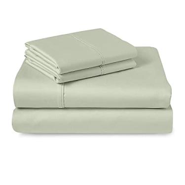Imagem de Pizuna Jogo de lençol king 4 pecas algodao Verde Sage, 400 fios de algodão 100% sateen de fibra longa conjunto lençol king
