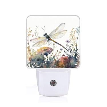 Imagem de EMXION Luz Noturna Com Flores De Libélula Em Aquarela, Para Plantas, Plug-In Parede, Lâmpada Led, Adequada Quartos, Cozinhas, Banheiros, Etc. Sensor Automático Do Anoitecer Ao Amanhecer, Economia En