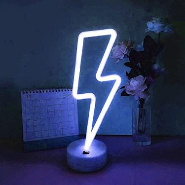 Imagem de AQY Placa de neon, luz noturna de néon LED, operada por USB, sinais de néon para decoração de festa de casamento no quarto (azul relâmpago)