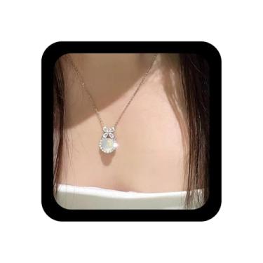 Imagem de Xduargs Boho Colar de opala e pedra da lua, colar com laço de cristal, corrente vintage, opalita, colares com pingente de pedra da lua para mulheres