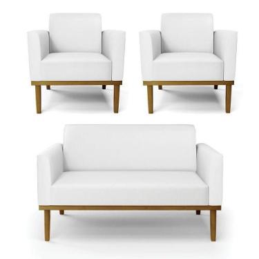 Imagem de Sofá Namoradeira Com 2 Poltronas Base De Madeira Fixa Castanho Marisa 