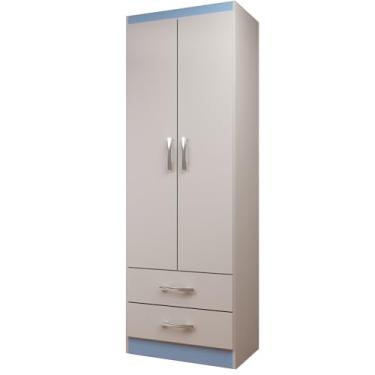 Imagem de Guarda Roupa 2 Portas 2 Gavetas Roupeiro Compacto Quarto Da Criança Infantil Solteiro Completo Com Cabideiro (Branco/Azul)