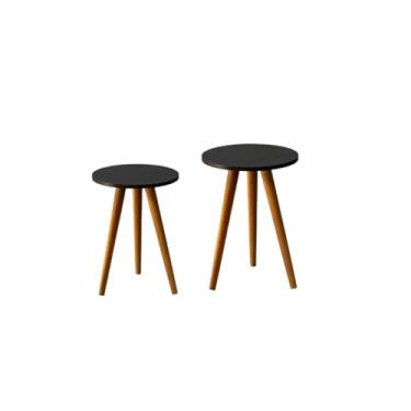 Imagem de Mesa de canto e suporte para talheres de madeira no braço do sofá sala de estar e quarto(Preto Tampo 29 cm)