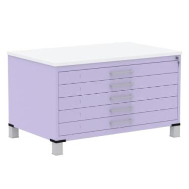 Imagem de Mapoteca 5 Gavetas Pandin 120 cm (larg) Inmetro Tampo Mdp Branco Estrutura e Gavetas em Aço Lilás