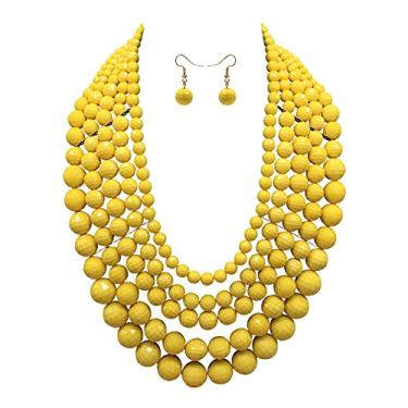Imagem de JHWZAIY Colares grossos de miçangas de 5 camadas para mulheres – Colar de babador em camadas de miçangas coloridas multifios para mulheres, conjunto de brincos de fantasia, Resina, acrílico