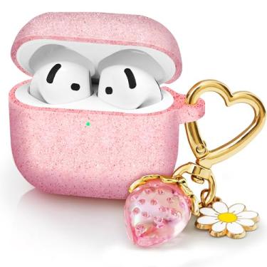 Imagem de Capa para Airpods 4 2024 com chaveiro fofo para mulheres, feminina, capa protetora de silicone macio para Apple AirPods 4ª geração para Airpod iPod 4ª geração, antiarranhões, LED frontal visível, ouro