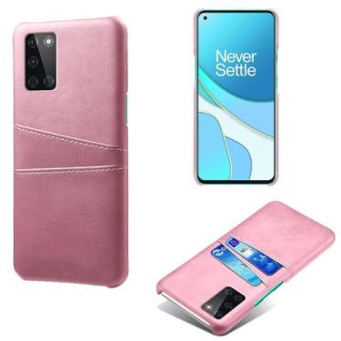 Imagem de Capas Compatível com Oneplus 8T,Caso de couro PU-Tampa de telefone a prova de choque com 2 slots de cartão,Proteção anti-impressão digital e anti-gota-Pink
