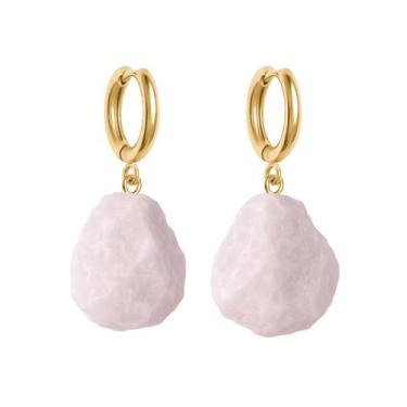 Imagem de Brinco de Argola Calcita Mangano - Cristal Natural, Banho Ouro 18k