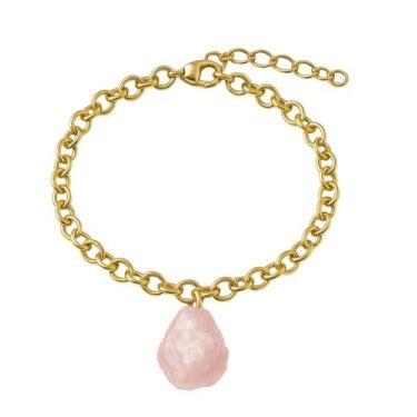 Imagem de Pulseira de Quartzo Rosa - Cristal Natural, Banho Ouro 18k