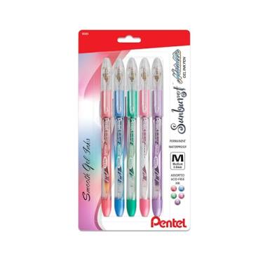 Imagem de Pentel Sunburst Caneta de gel metálica, linha média, permanente, tinta sortida, pacote com 5 (K908MBP5M)