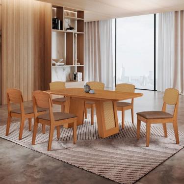 Imagem de Mesa Carolina 180 Tampo MDF Canto Copo 6 Cadeiras Copper Premium Moderna Mobilia