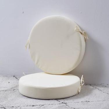 Imagem de Almofadas redondas de 38 x 38 cm para móveis ao ar livre antiderrapantes à prova d'água almofada de cadeira de bistrô com laços almofada de banco de bar para cadeiras de cozinha, conjunto de 2, bege