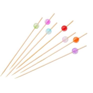 Imagem de Espetos de bambu descartáveis com contas rachadas, aperitivo, coquetel de palitos de frutas, sanduíche, sobremesa, palitos longos para festa de aniversário, decoração de comida, palitos de coquetéis