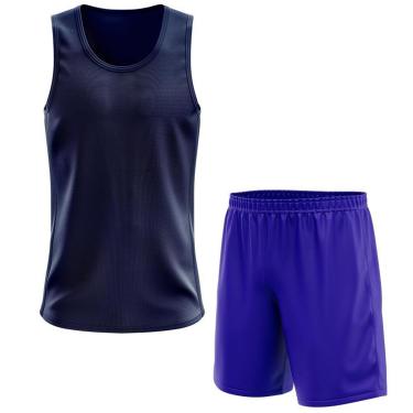 Imagem de Kit Calção Short Futebol Basquete Azul + Regata Masculina Lisa Básica Dry-Masculino