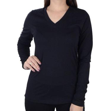 Imagem de Camiseta Feminina Averzzy ML Gola em V Preta - 6045-Feminino