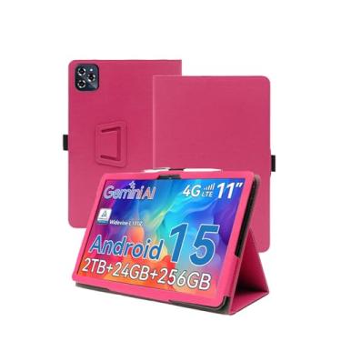Imagem de Capa para tablet TABWEE W90 Android 15 11 polegadas, capa fólio de couro premium WUNIAK para tablet TABWEE W90 com alça de mão para tablet, rosa vermelha