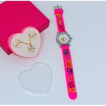 Imagem de kit Relógio Infantil Menina Analógico Quartzo esporte Silicone Desenho