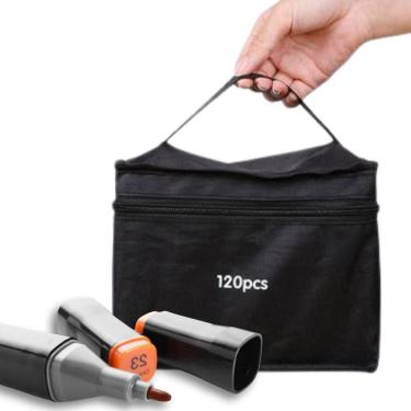 Imagem de Kit Estojo Marcadores Permanente 120 Cores Canetinhas Ponta Dupla Arte e Lettering