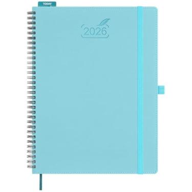 Imagem de BEZEND Agenda 2026 semanal e mensal, calendário de 21,6 cm x 28 cm com notas (26 de janeiro-dezembro) Marcação diária vertical com horário de hora em hora e guia mensal, espiral, capa macia de couro