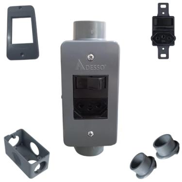 Imagem de KIT Interruptor C/Tomada Preta Flex + Condulete Sobrepor 1pol PVC Antichamas (Cinza)