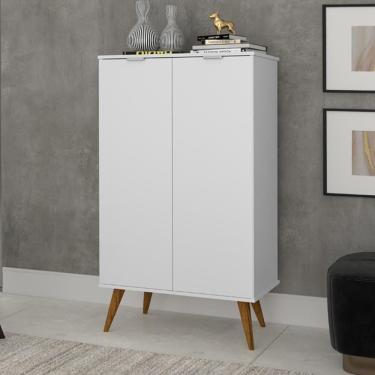 Imagem de Sapateira Lisboa Multiuso Sofisticado Com Pés Retro Em Madeira - Branco Rede Móveis