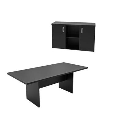 Imagem de Kit 2 Peças com Mesa Reunião 6 Lugares e Armário Baixo Credenza Office