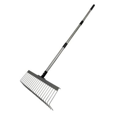 Imagem de Ｂｅｓｇａ Ancinho de palha para jardim com 21 dentes em forma de L, metal resistente para limpeza de quintal, cabo de emenda multiuso de 40 cm de largura, 125 Cm 3 Seções